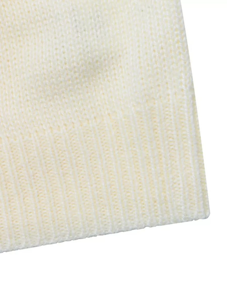 pullover sweater in ivory with dropped shoulder and hip-length