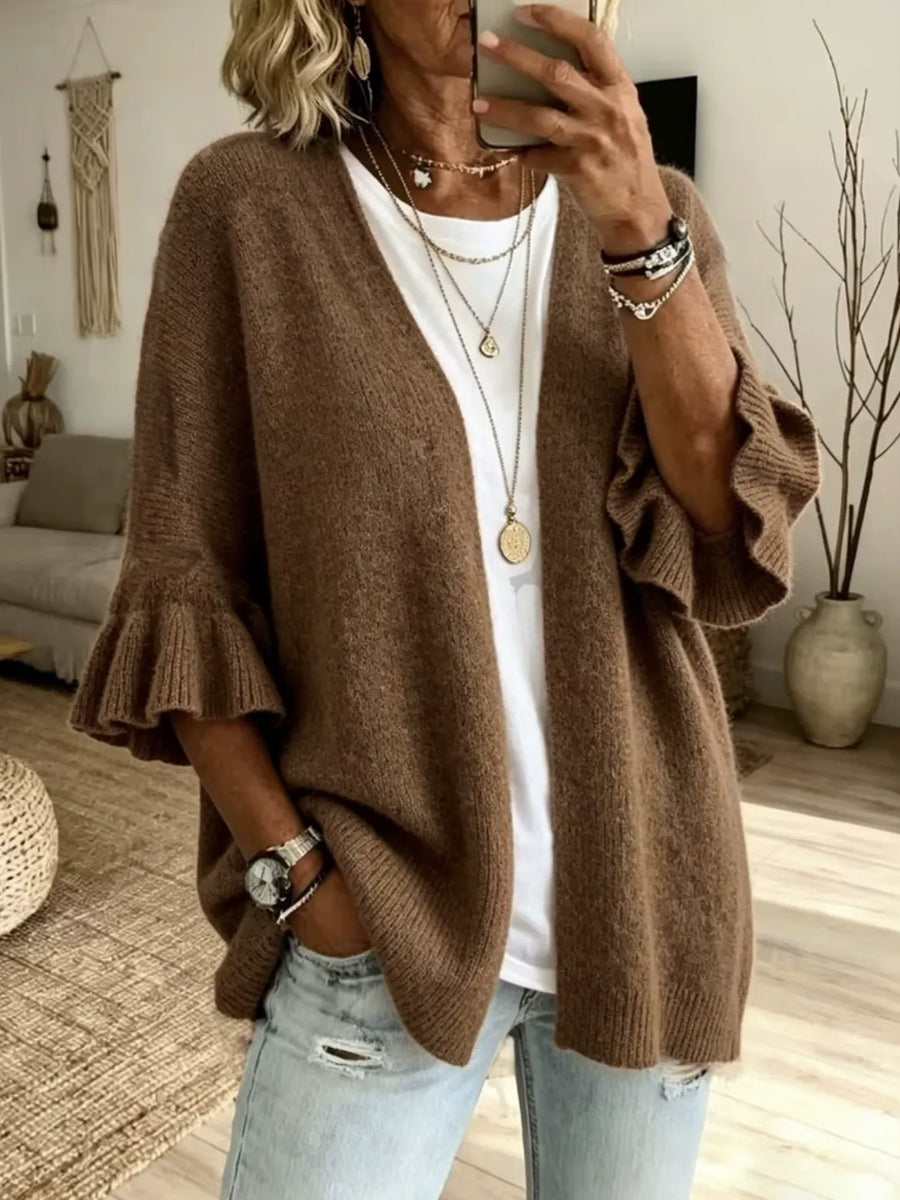 Pastel Blue cardigan with hip-length and open-front
