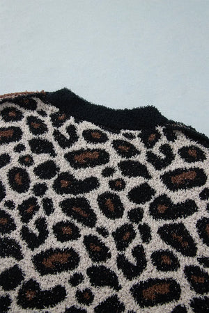 Leopard Star Pattern Round Neck Sweater in Mocha with stretch