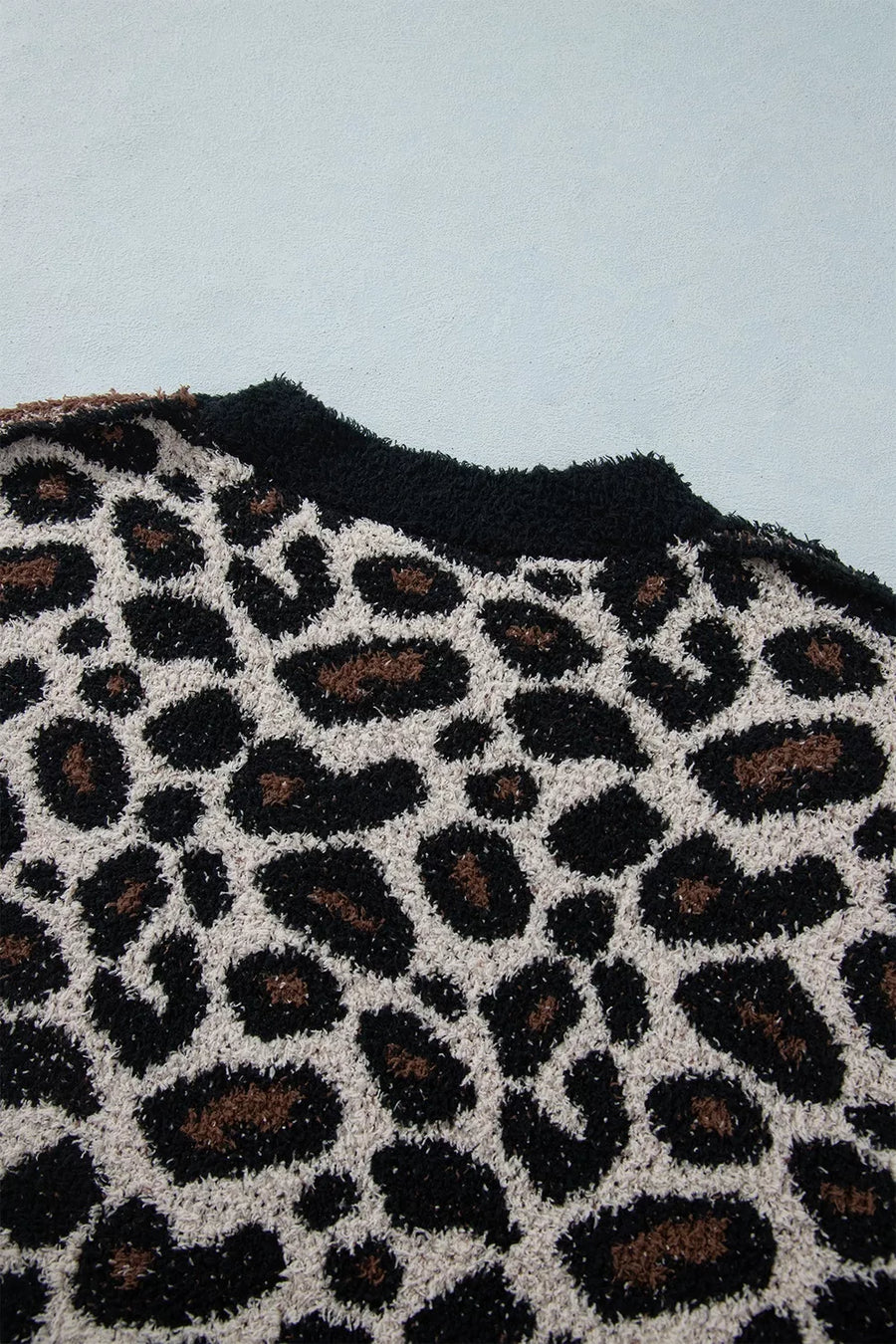 Leopard Star Pattern Round Neck Sweater in Mocha with stretch