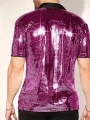 black button-up shirt with sequin and short sleeve