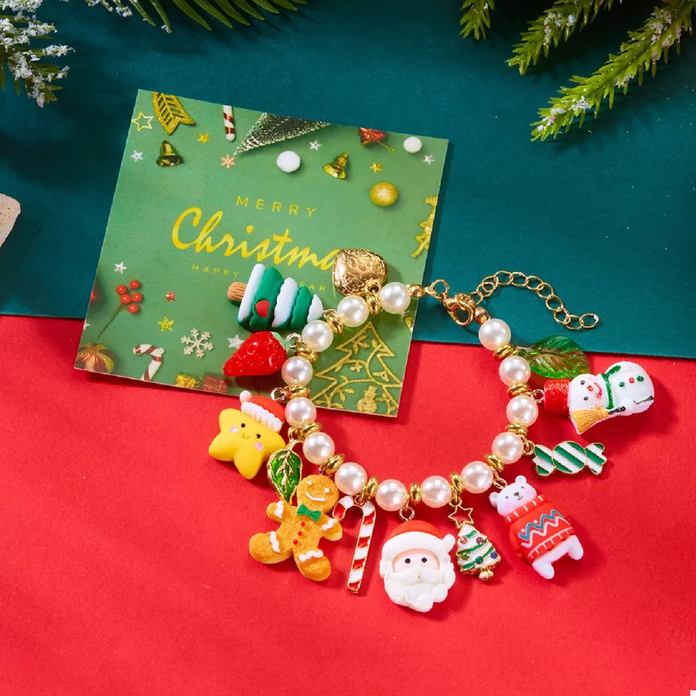 bracelet in white featuring christmas charms and straight fit
