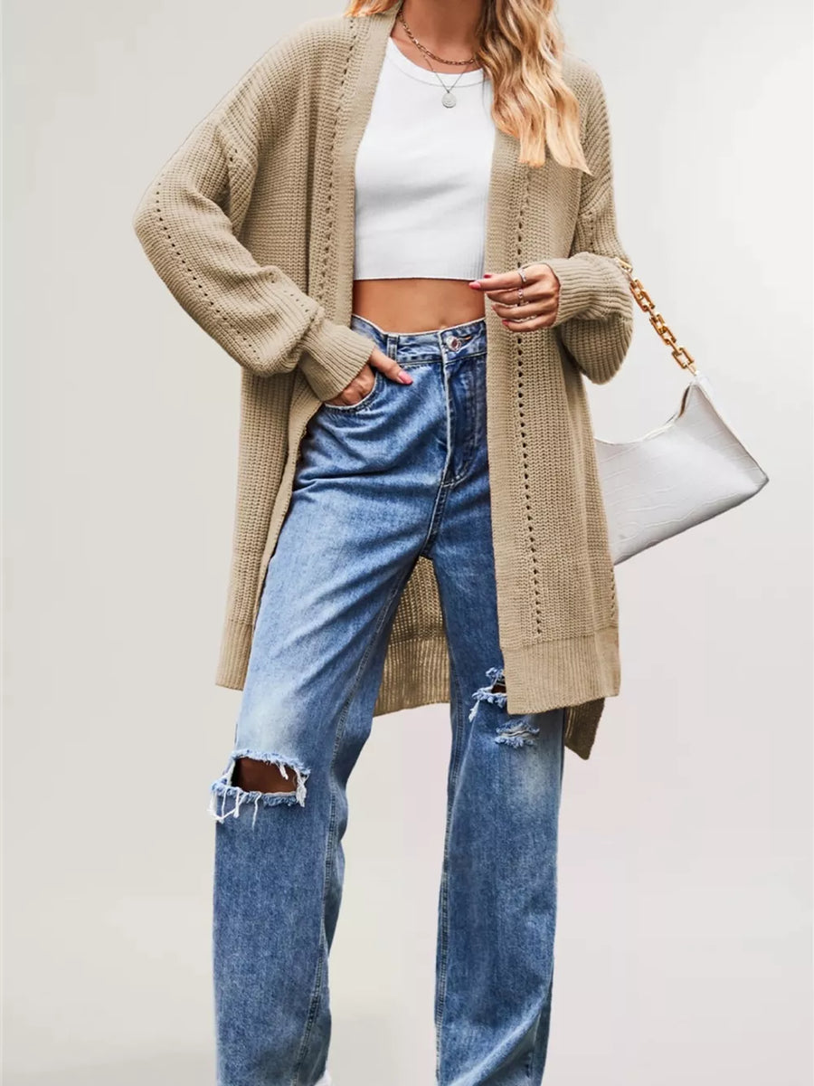 cardigan in cream with pocketed and tunic-length