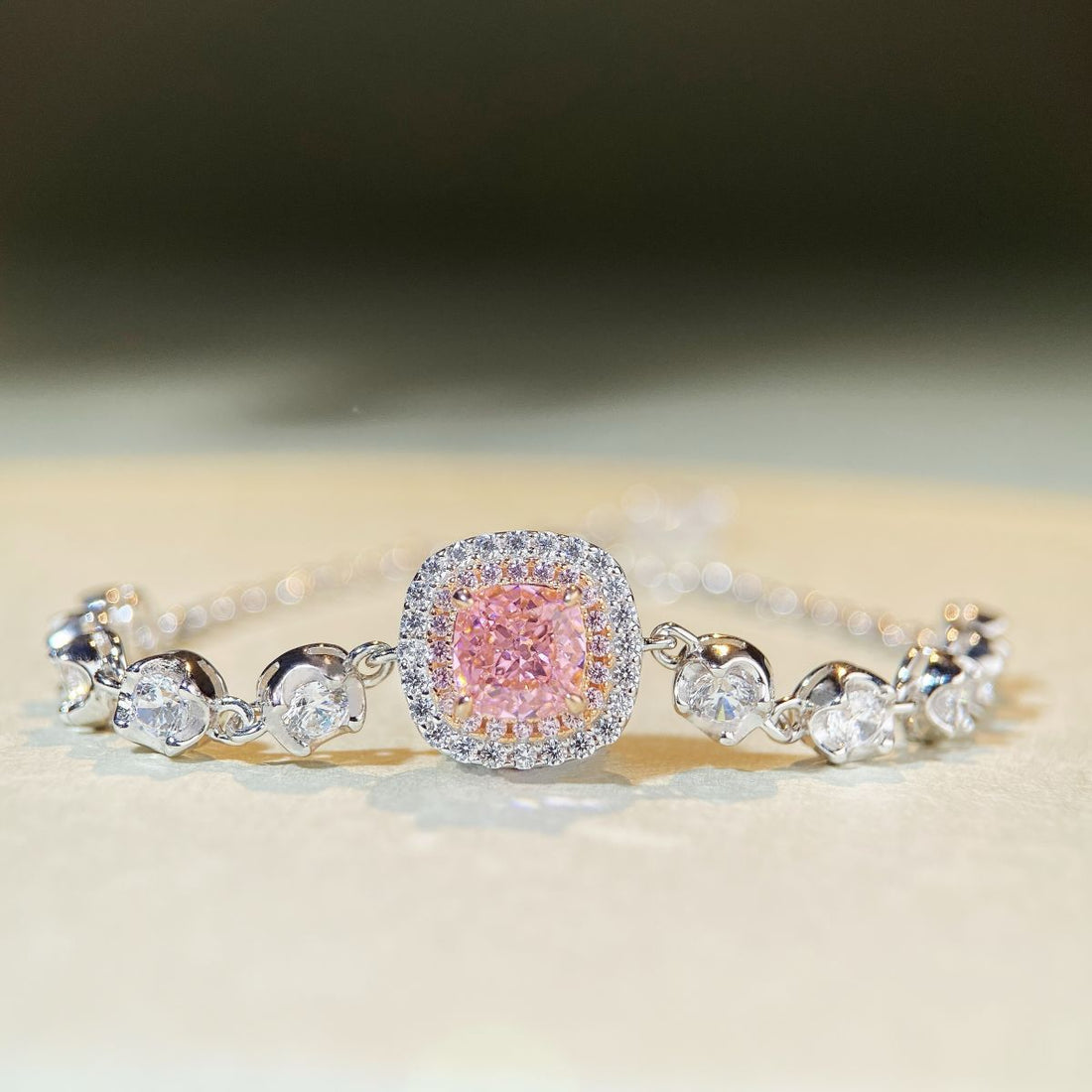Halo 925 Sterling Silver Zircon Necklace in pink with zircon stones
