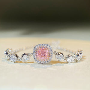 Halo 925 Sterling Silver Zircon Necklace in pink with zircon stones