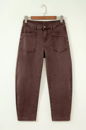 Solid Color Square Patch Pocket Barrel Jeans option 10