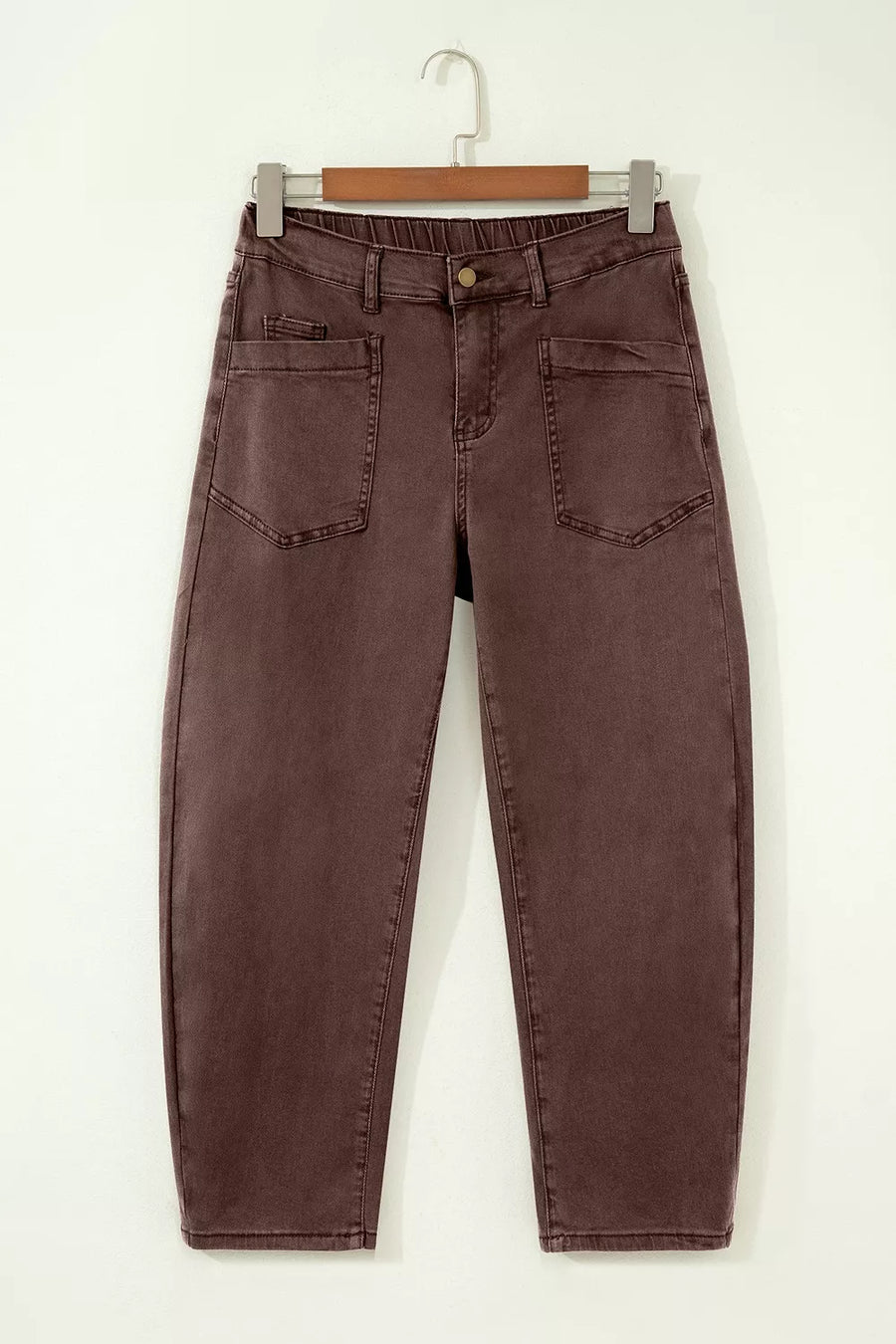 Solid Color Square Patch Pocket Barrel Jeans option 10
