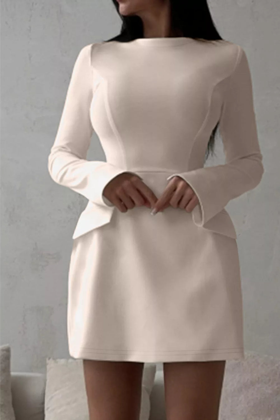 Long-sleeve Mini Dress With Flap Pockets in Deep Red