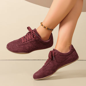 Polyester Round Toe Lace Up Sneakers in Beige with round toe