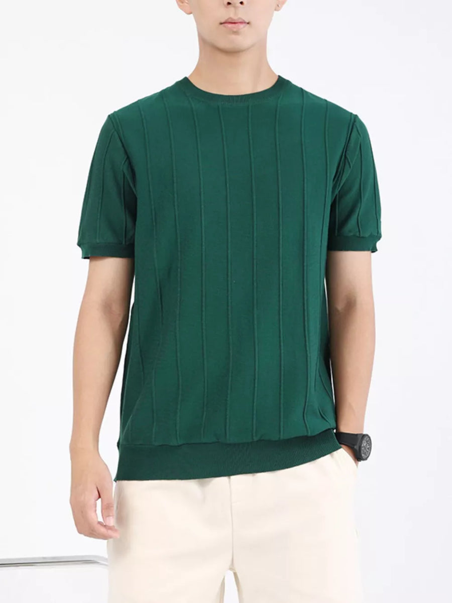 Men's Wood Green textured short sleeve crew neck t-shirt with vertical ribbing.