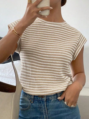 Full Size Striped Round Neck Short Sleeve T-shirt option 5