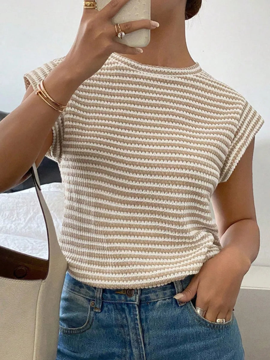 Full Size Striped Round Neck Short Sleeve T-shirt option 5