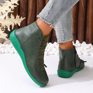 Lace-up Faux Leather Ankle Boots in Gray with lace-up