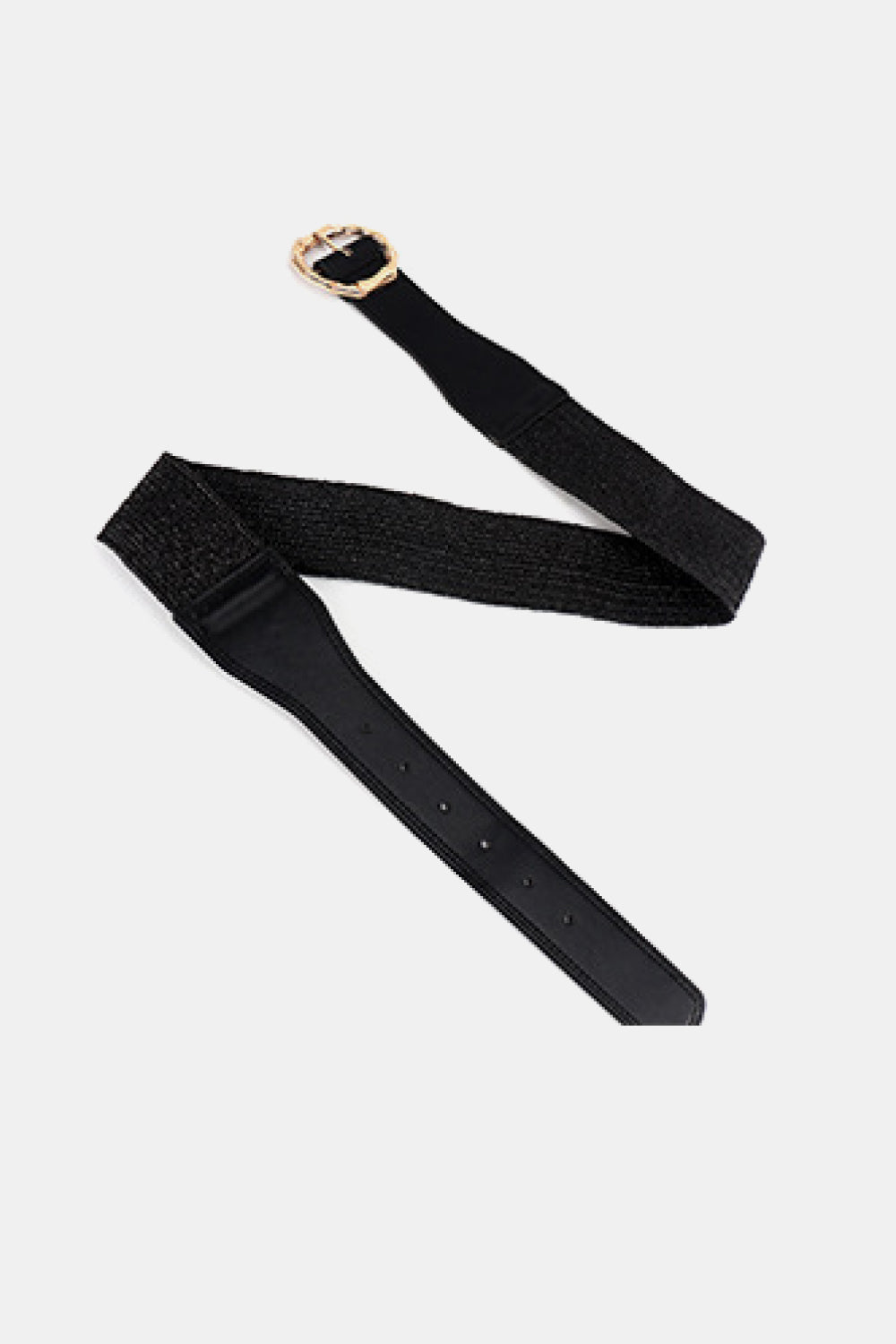 Black raffia and leather belt with gold alloy buckle