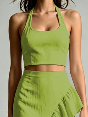 Green A-line two-piece set with halter