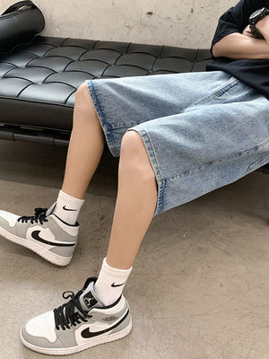 Blue with Men's Acid Wash Denim Shorts