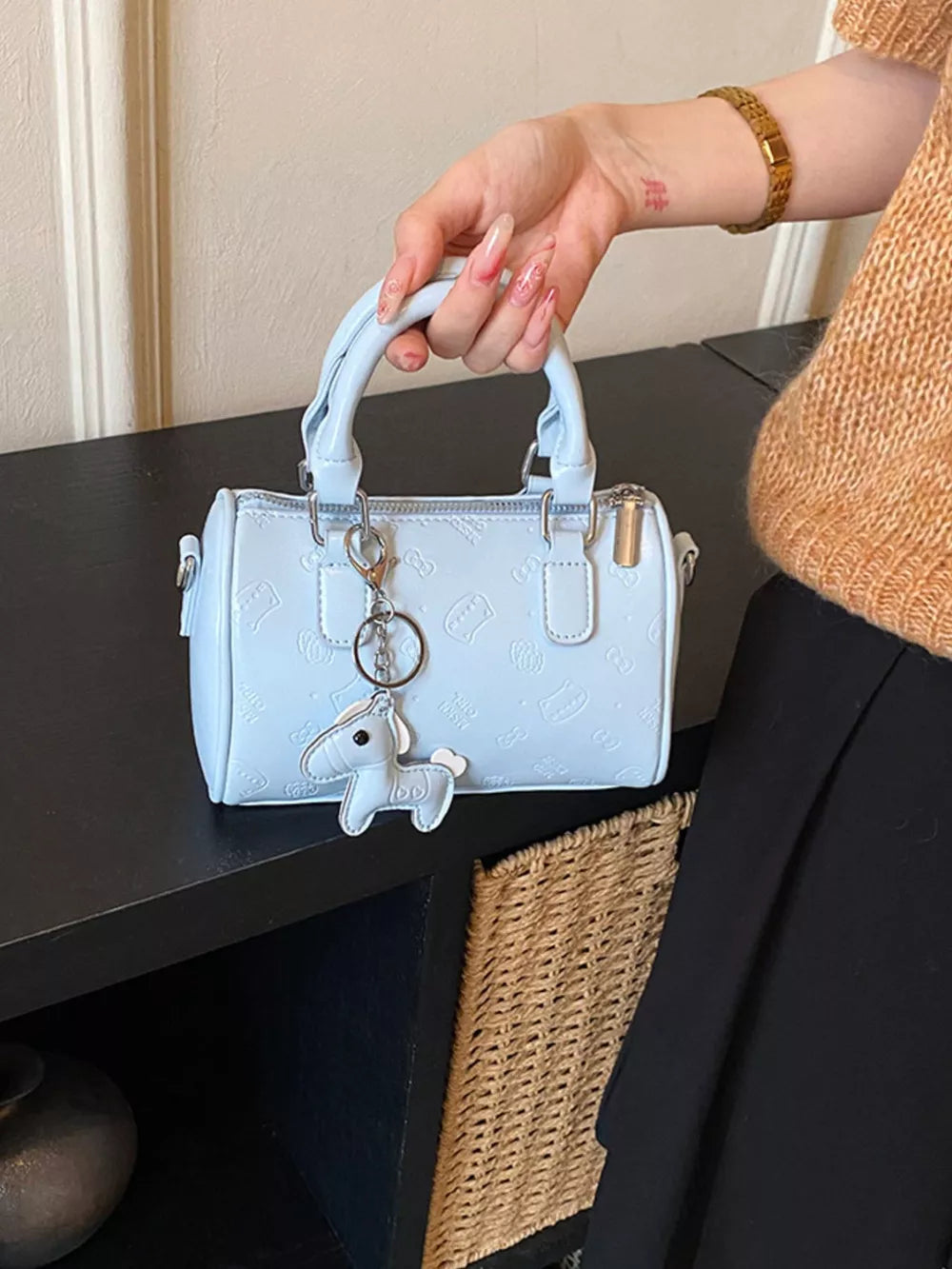 Pink Purple Top Handle Crossbody Bag