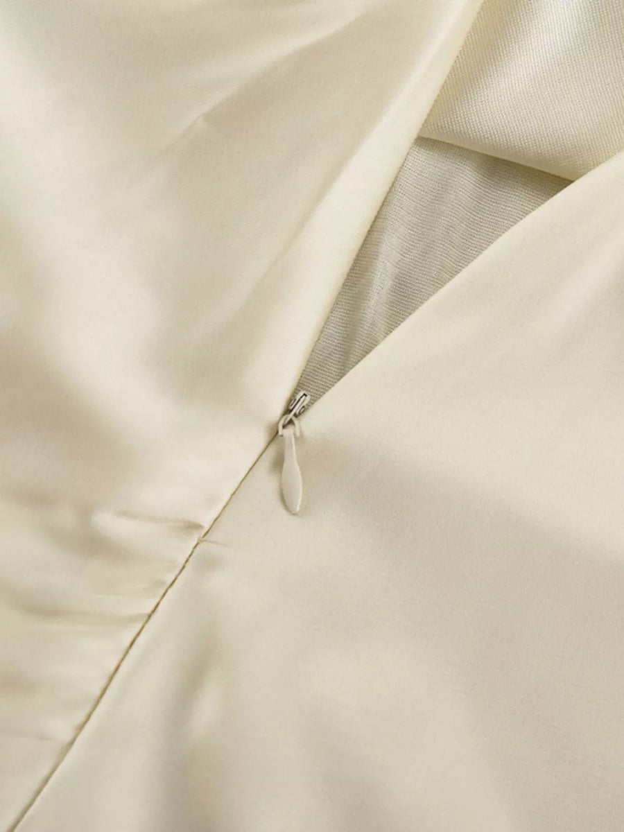 Cream satin dress with concealed zipper detail