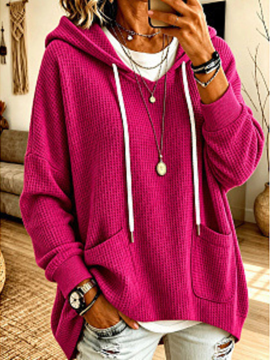 Dusty Pink pullover hoodie with drawstring hood and long sleeve