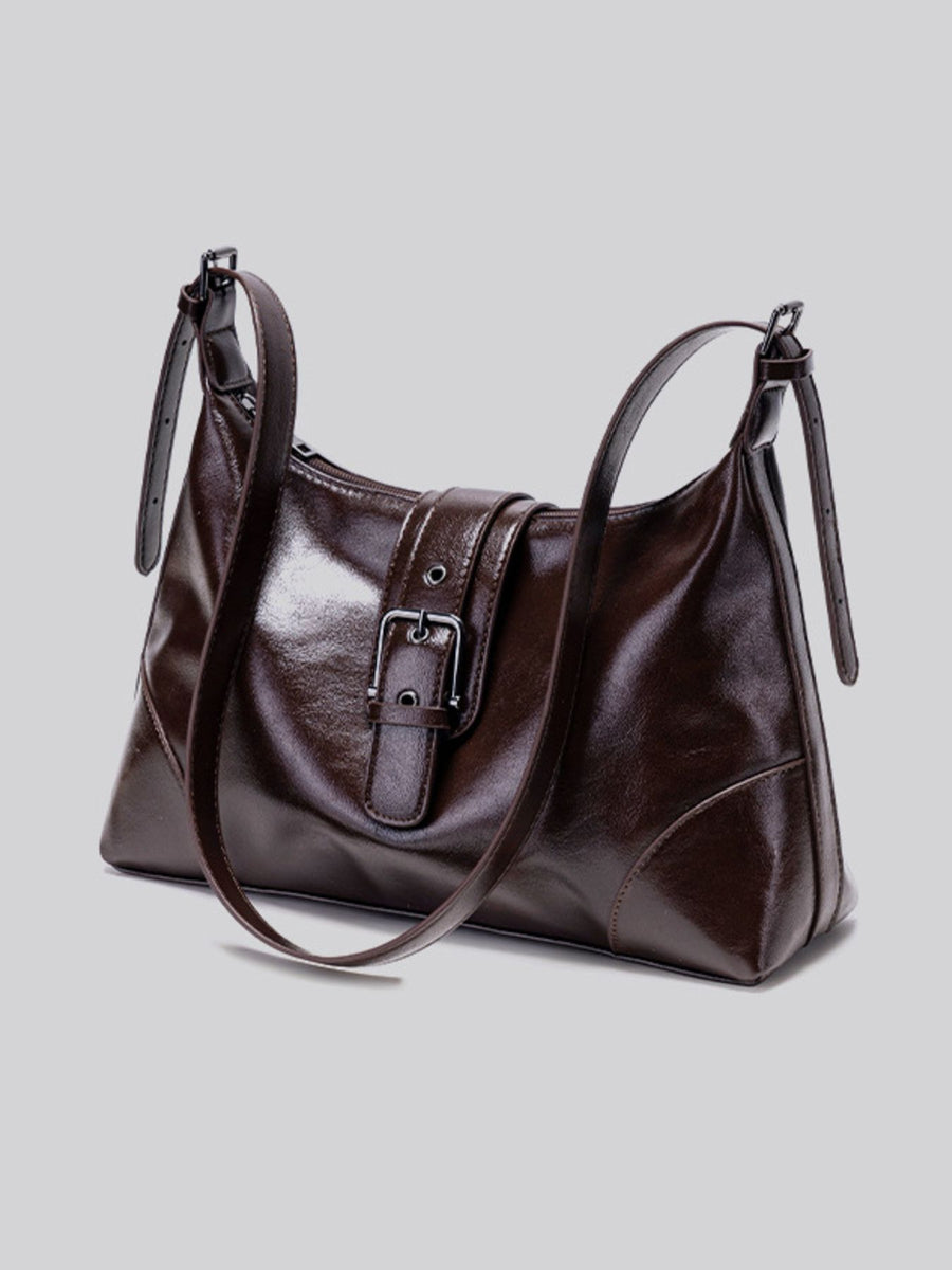 Coffee Brown PU Leather Shoulder Bag in dark brown