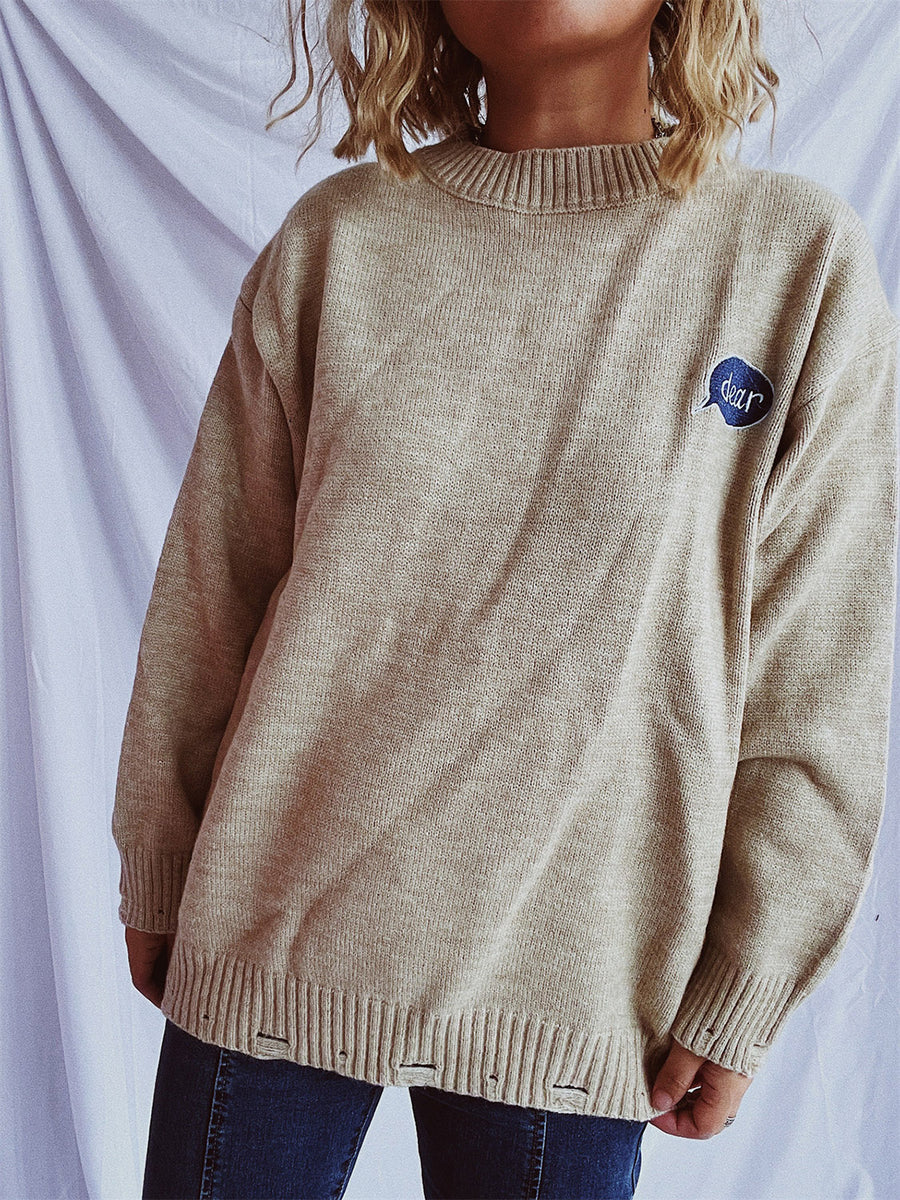 Embroidered character relaxed knit sweater in Dark Gray