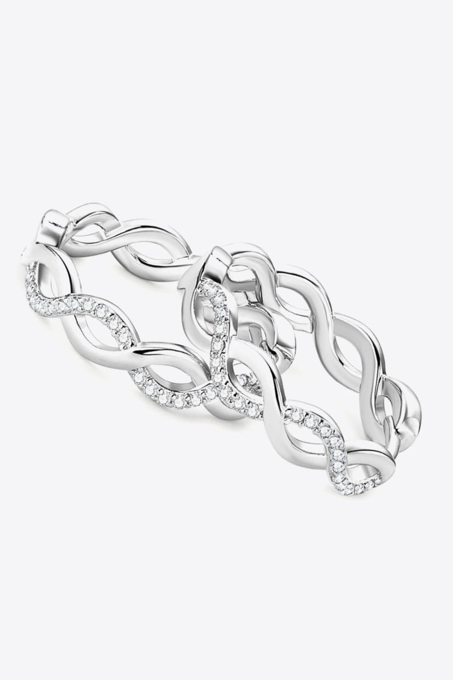 Silver braided pavé hoop earrings with sparkling stones