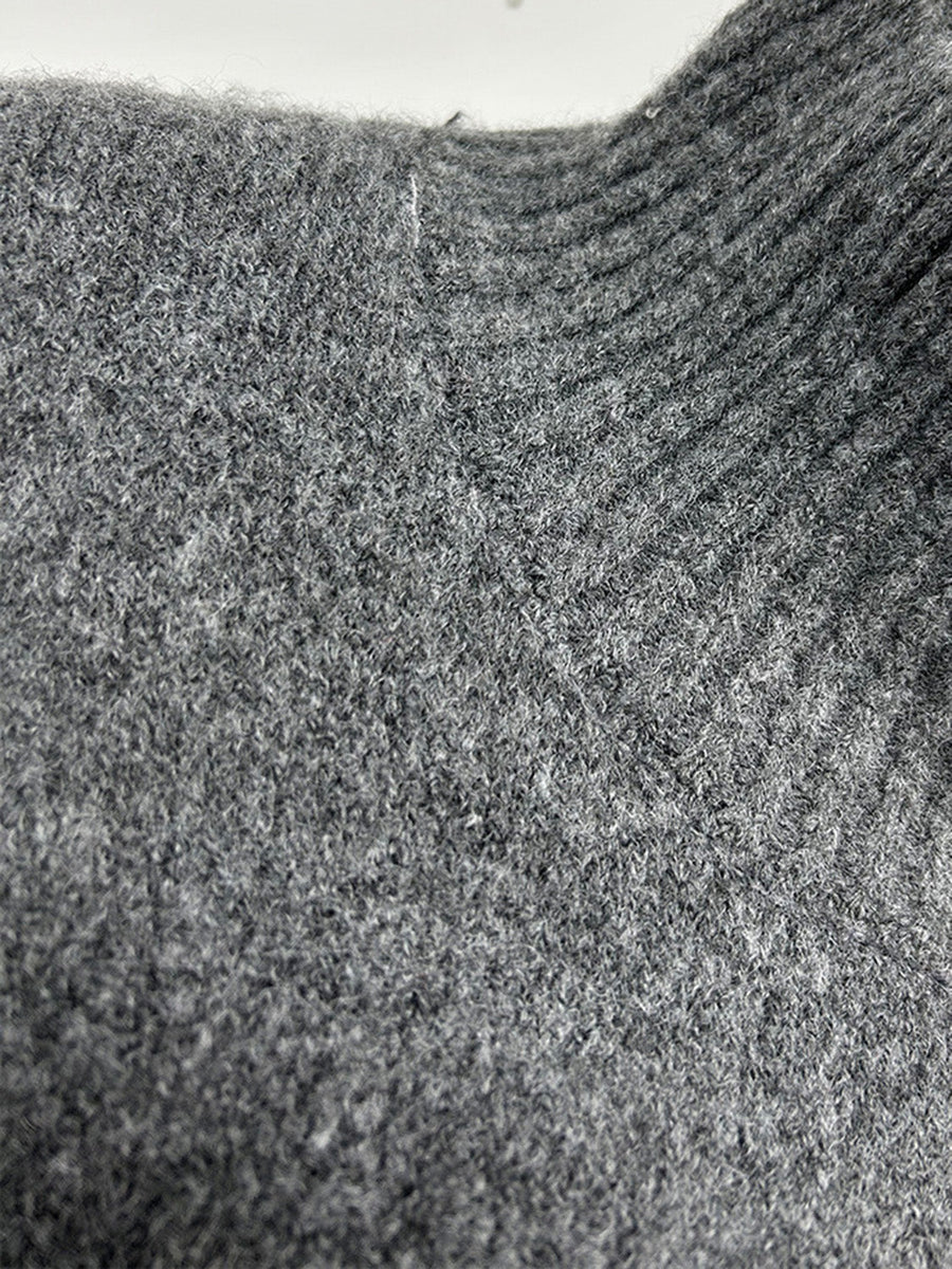 Dark gray acrylic oversized turtleneck lounge knit set detail
