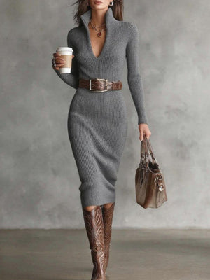 100% polyester Care instructions: Machine wash cold sweater dress in Burgundy with fitted silhouette