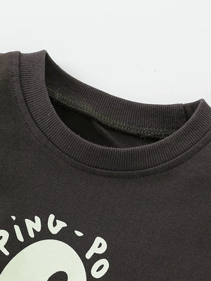 Baby sweatshirt in coffee brown with ping-pong graphic and crew neck