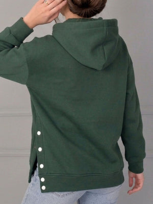 Black hoodie with hip-length and quarter-zip