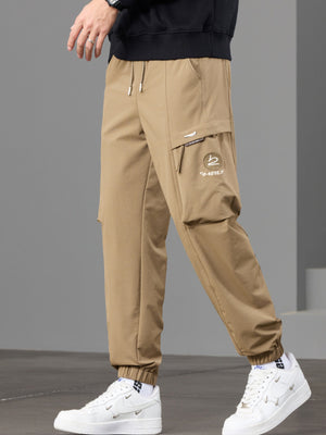 joggers in tan with pocketed and full-length