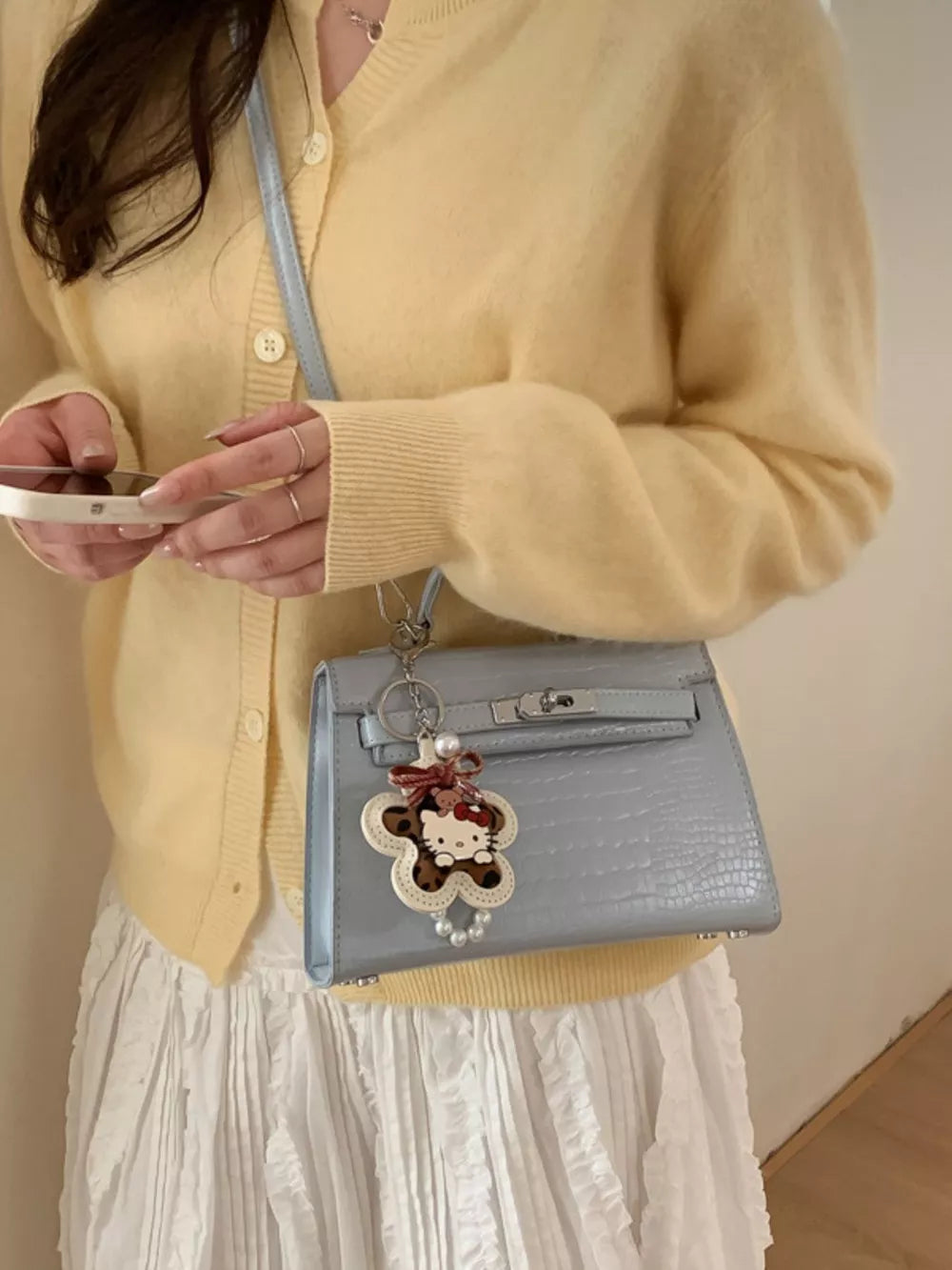 Croc-embossed Top-handle Crossbody Bag in Yellow