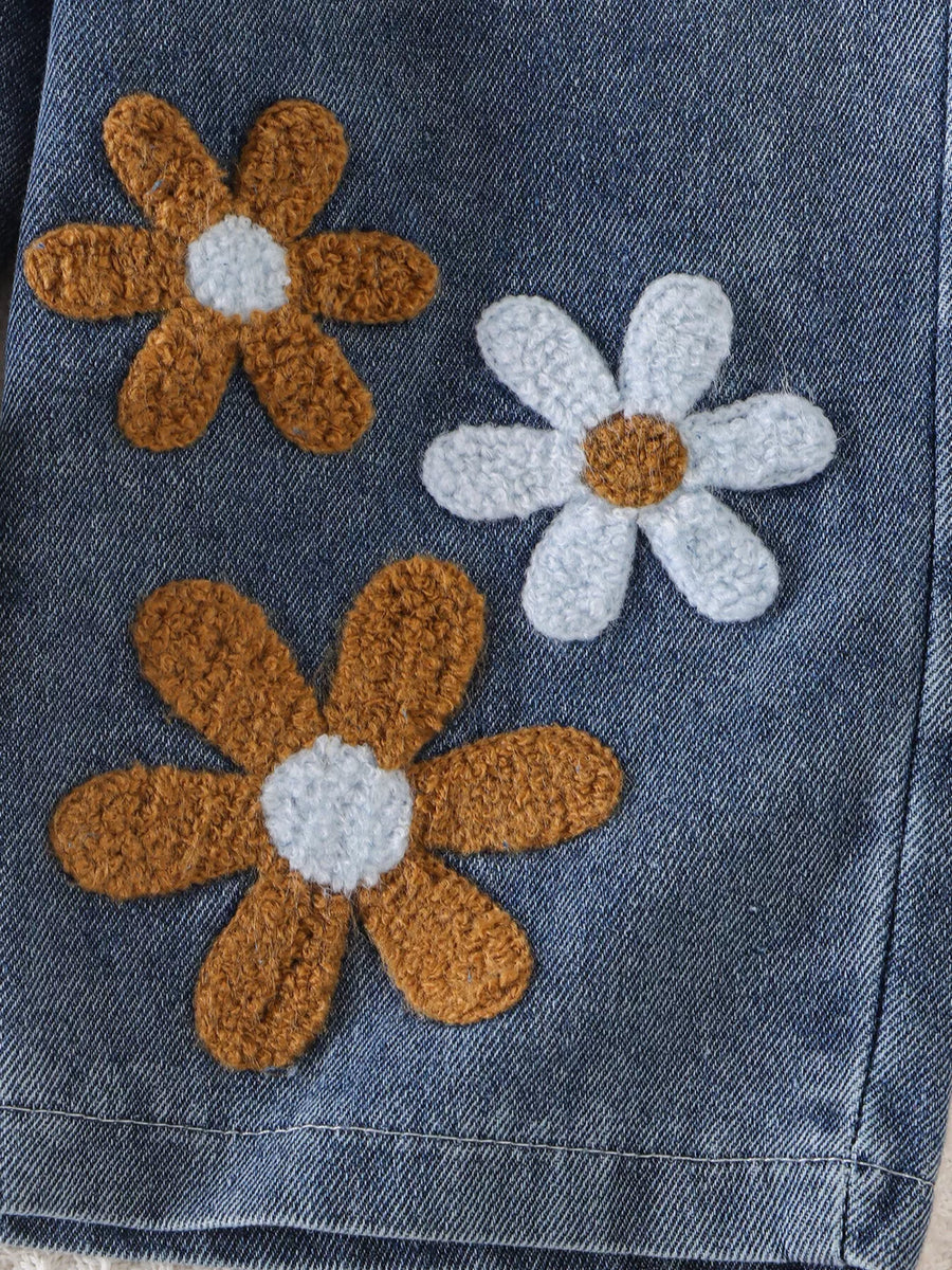 Children's Round Neck Top And Flower Jeans Set option 5