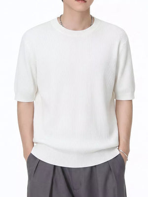 t-shirt in cream with striped and ribbed