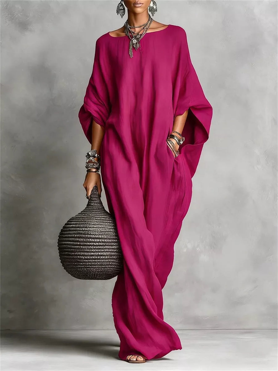 Loose Fit Boat Neck Maxi Dress in Black