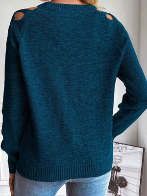 teal pullover sweater with hip-length and pullover