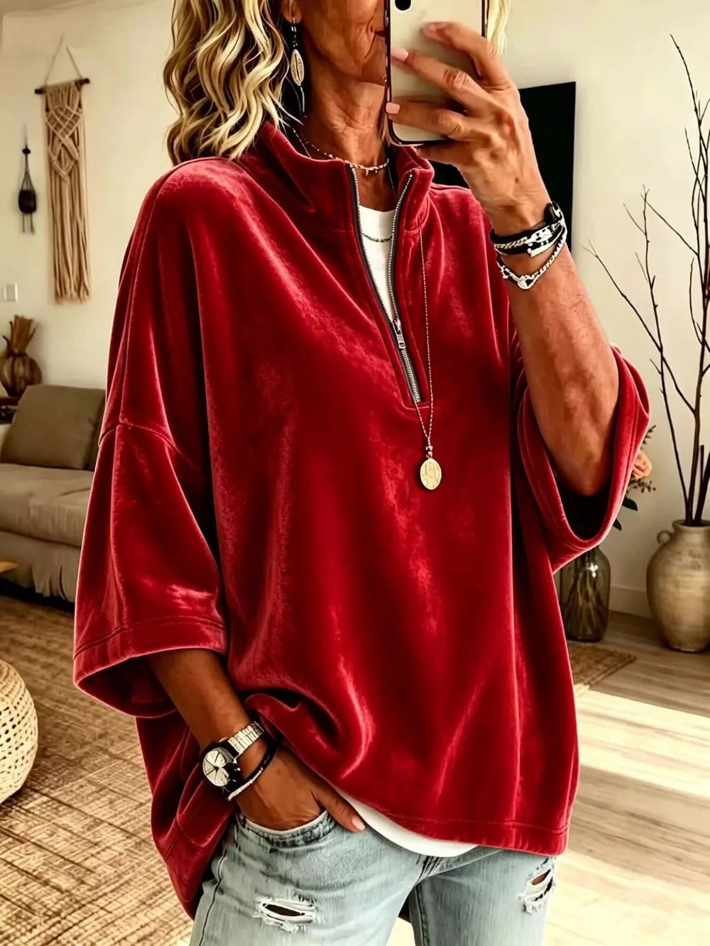 sweatshirt in Yellow with mock neck and elbow sleeve