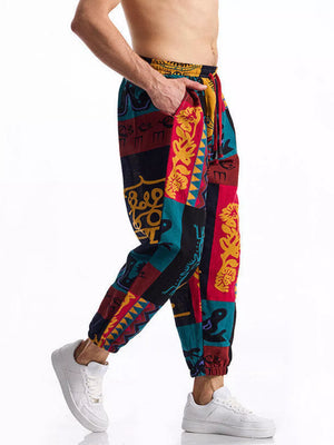 Men's Full Size Printed Drawstring Casual Pants in Chocolate, view 12
