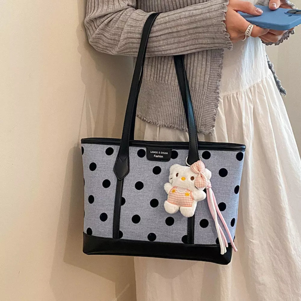 handbag featuring polka dot in light gray with PU Leather Imported Size &amp texture
