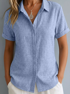 Full Size Collared Short Sleeve Shirt Plus Size in Lotus Color, view 12