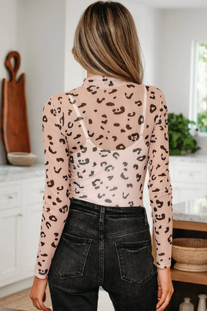 Mock Neck Sheer Mesh Leopard Bodysuit option 5