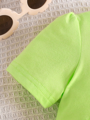 Light Green toddler crop top with short sleeves and a comfortable cotton blend fabric.
