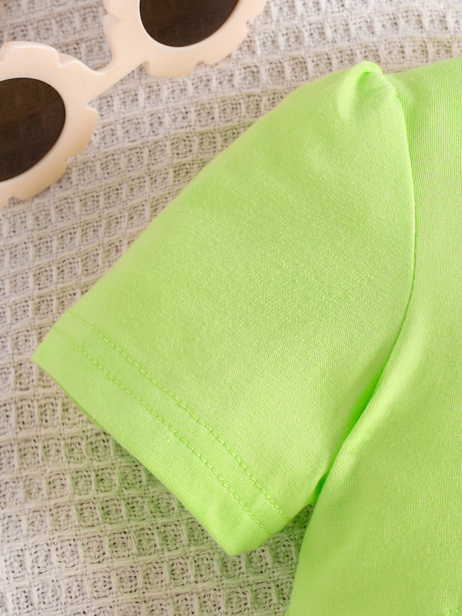 Light Green toddler crop top with short sleeves and a comfortable cotton blend fabric.