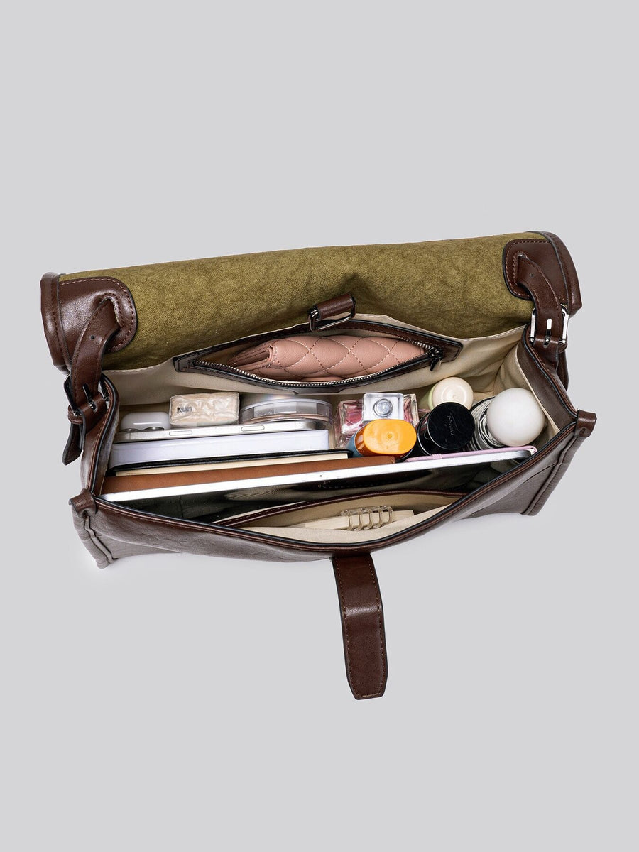 PU Leather Messenger Shoulder Bag in Brown