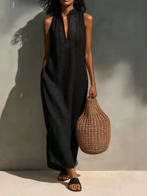 Sleeveless Maxi Dress With Pockets in Orange