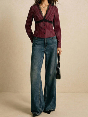 romantic blouse in Burgundy with v-neck