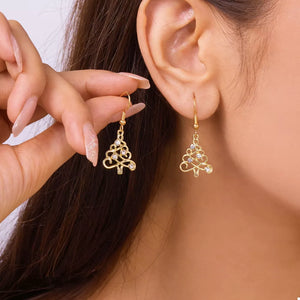 earrings featuring christmas-tree motif in gold with 18K Gold-Plated, Alloy, Rhinestone Care instructions: Imported Size
