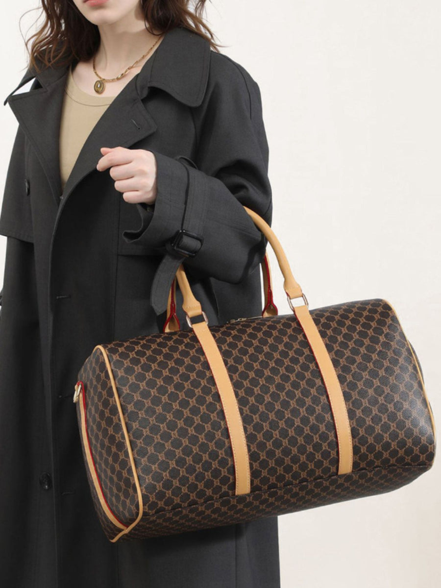 PU Leather Imported Size &amp duffle bag in Dark Brown with barrel silhouette