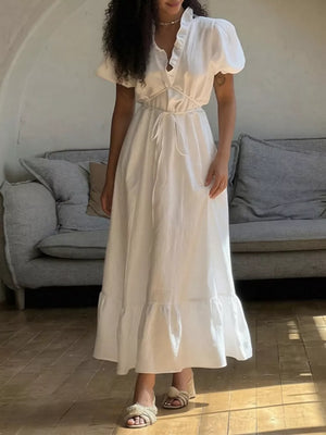100% polyester Care instructions: Machine wash cold maxi dress in White with A-line silhouette