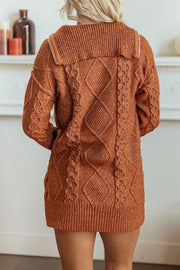 Caramel sweater dress with mini and half-zip